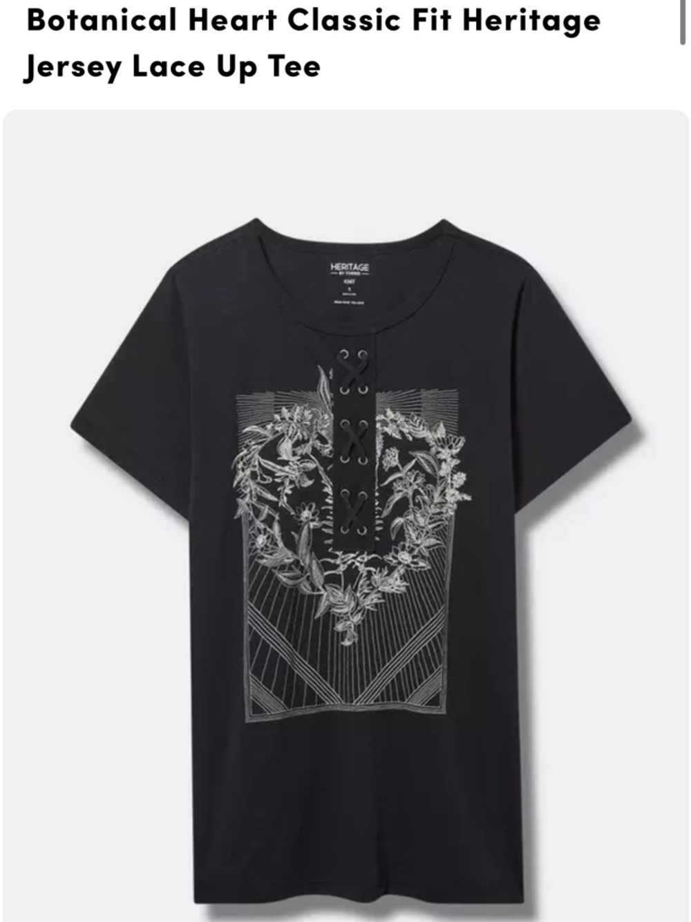 Heritage by Torrid Size 2 Classic Fit Botanical Heart Lace Up Tee